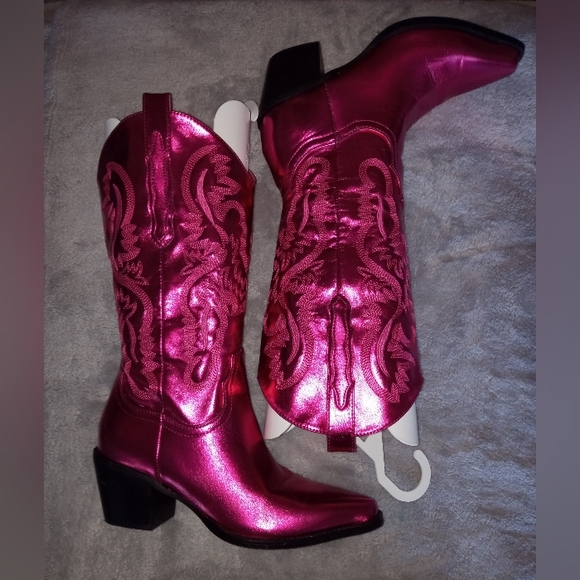 Billini Metallic Fuscia Pink Cowboy Boots, Vibrant Western Style, Size 8 - Picture 7 of 7